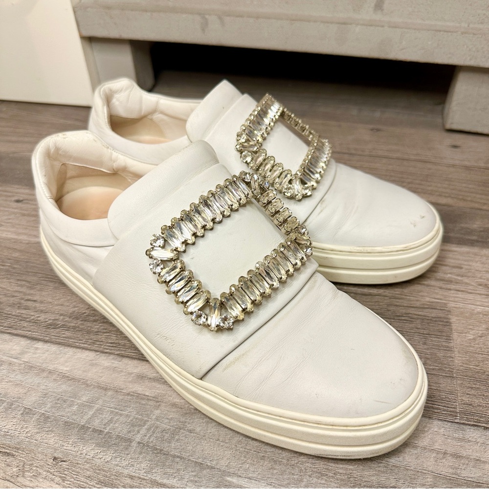 Roger Vivier White Women's Shoes with Crystal Buckle Casual Sneakers 6.5 36